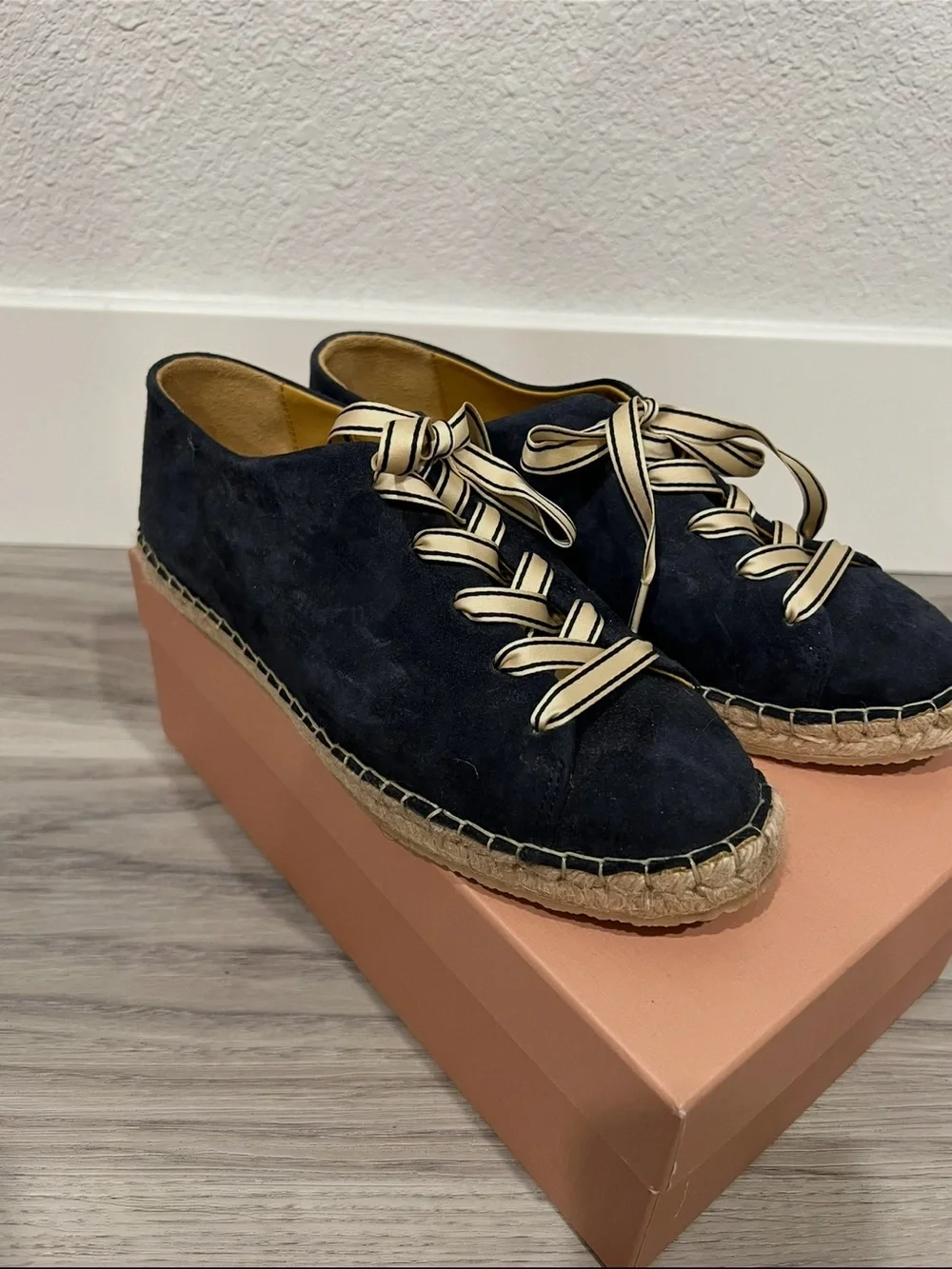 NIB Sezane Navy Suede Espadrille Sneakers with Ribbon Laces FR 38 US 7